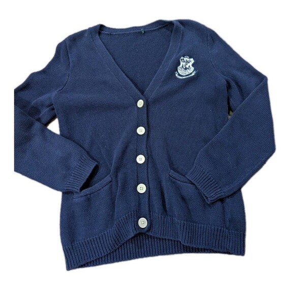 Womens Lauren Ralph Lauren Navy Nautical Heavy Cardigan Button Up Sz M/L Read - Picture 1 of 6